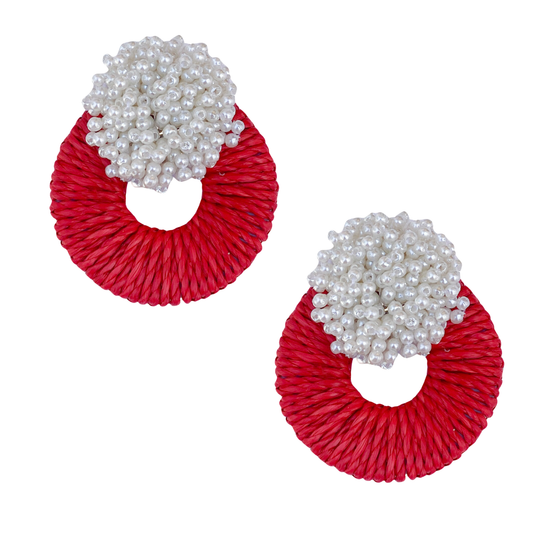Mia Raffia Earrings Red