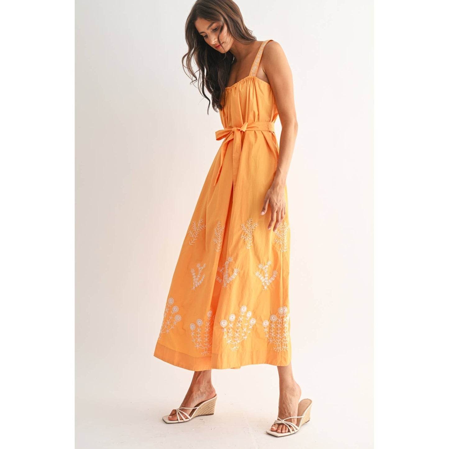 The Willa Embroidered Orange Sundress