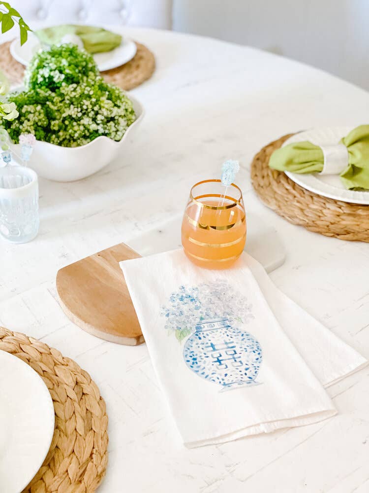 Ginger Jar with Hydrangeas Tea Towel