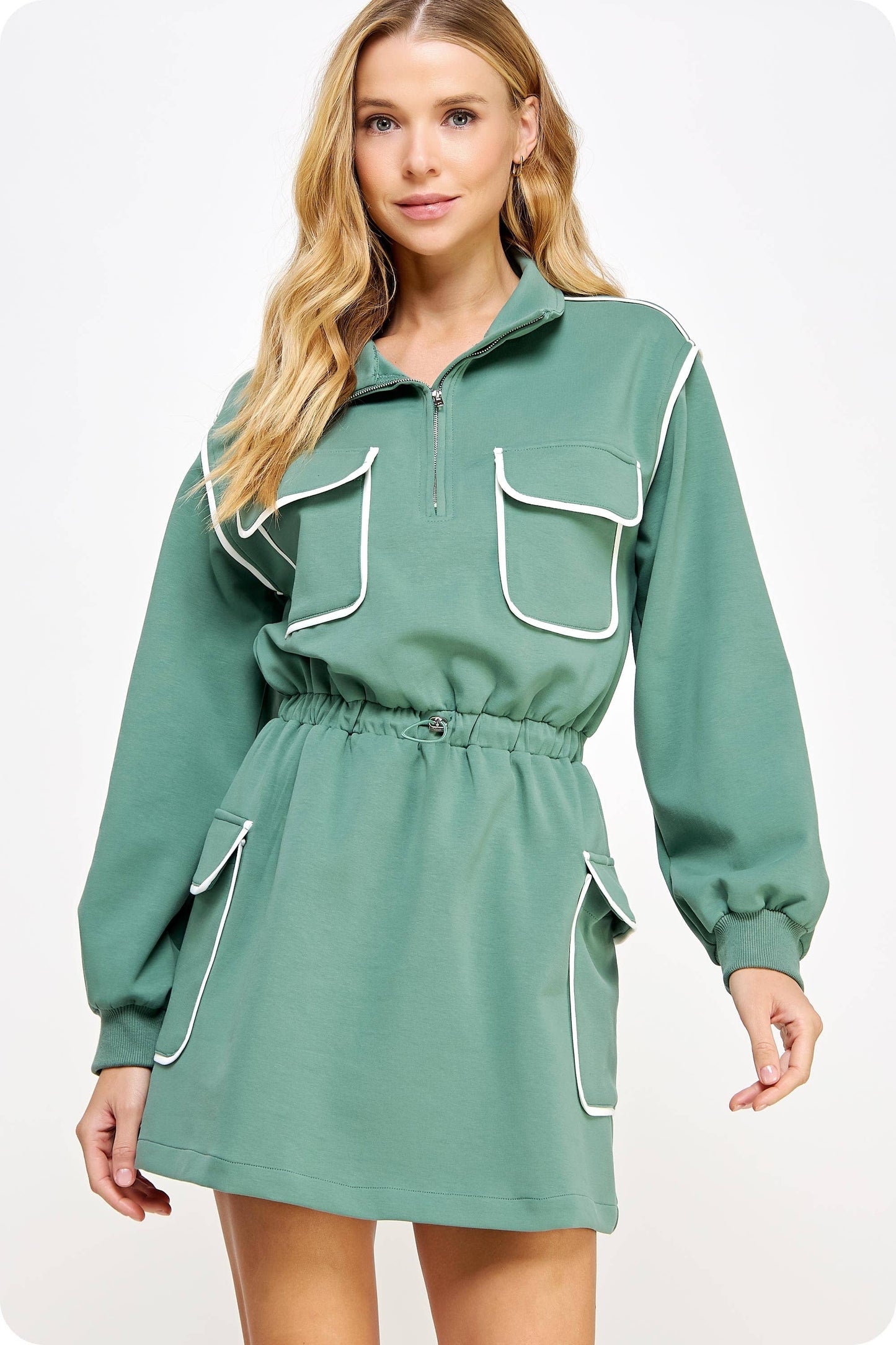 Elle Mini Dress light evergreen & white - FINAL SALE