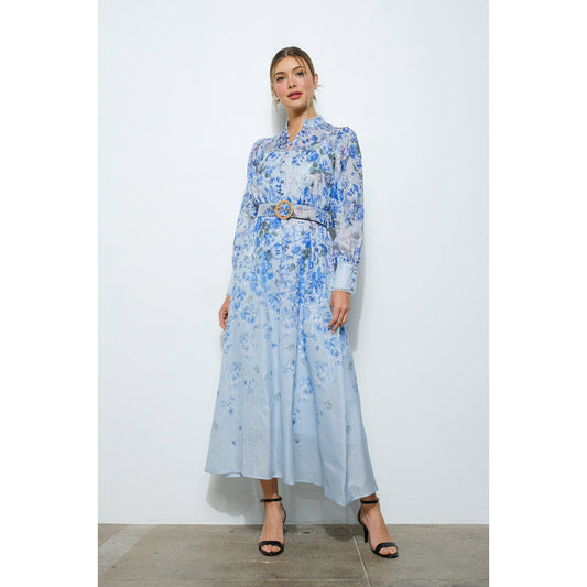 The Mitchell Long Sleeve Floral Belted Maxi Dress - FINAL SALE