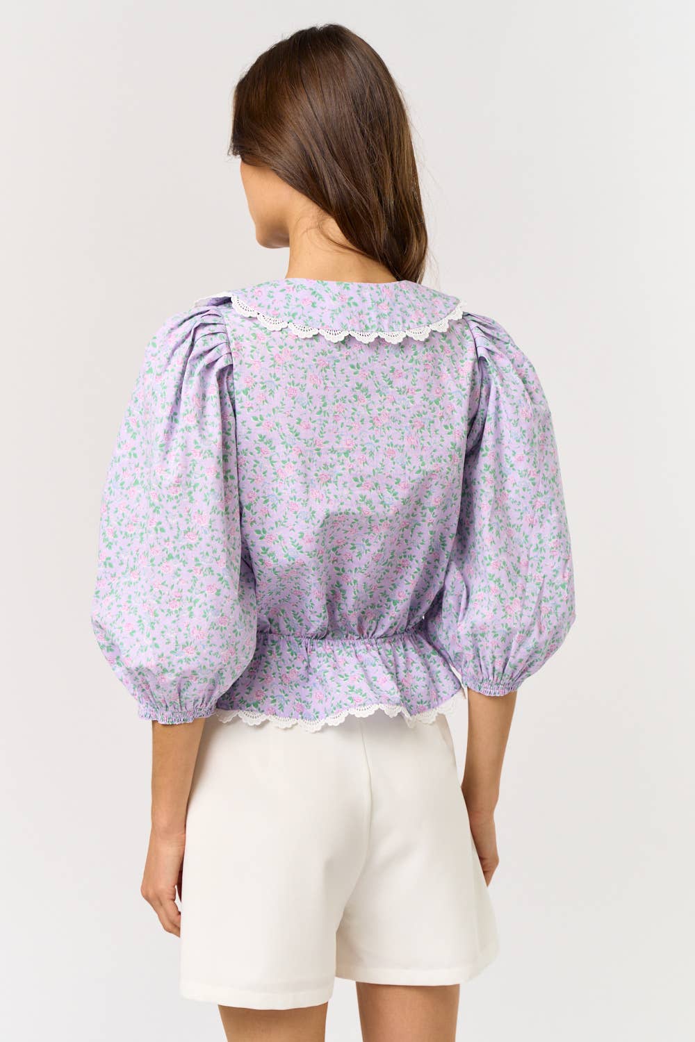 The Emerson Lavender Floral Puff Sleeve Top