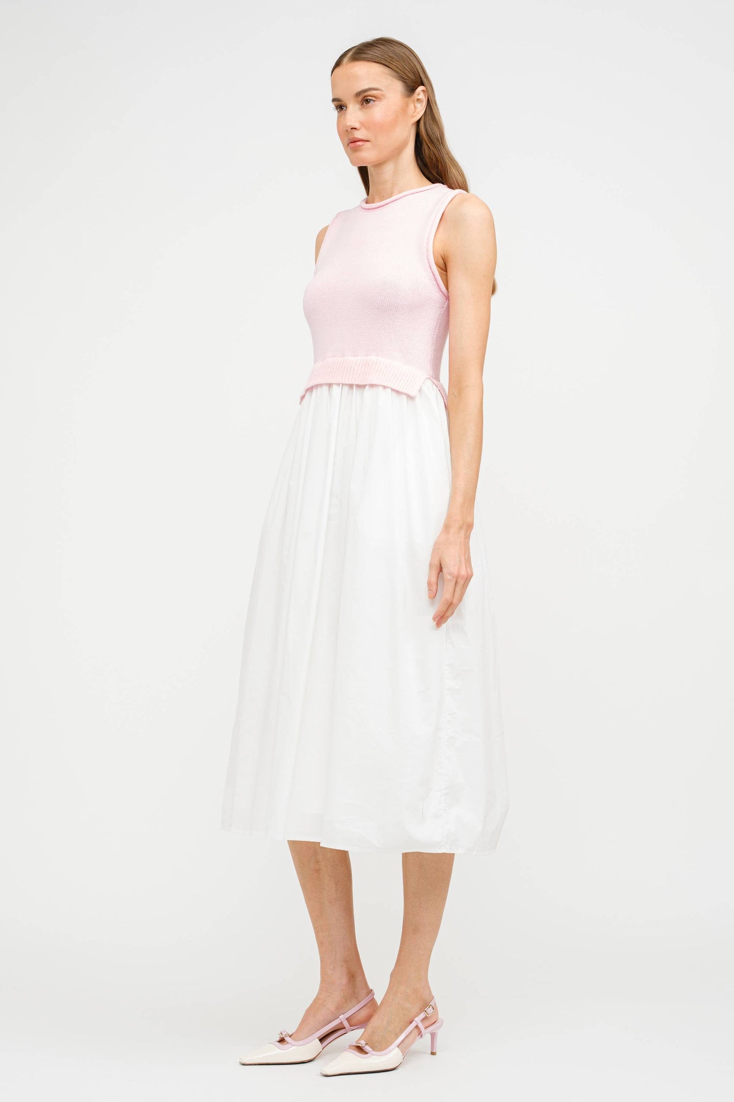 The Charley Pink and White Midi Dress