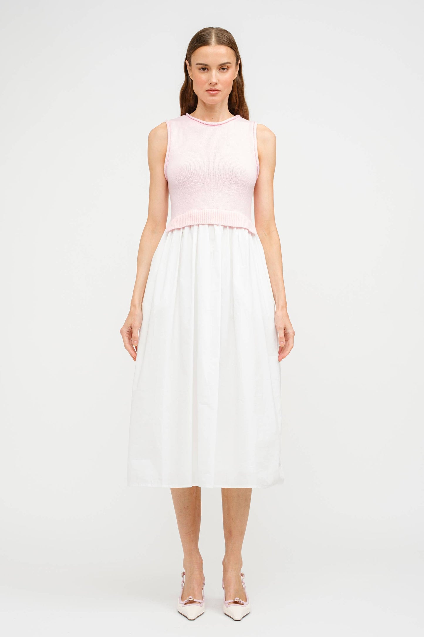pink and white sweater dress cotton midi 
