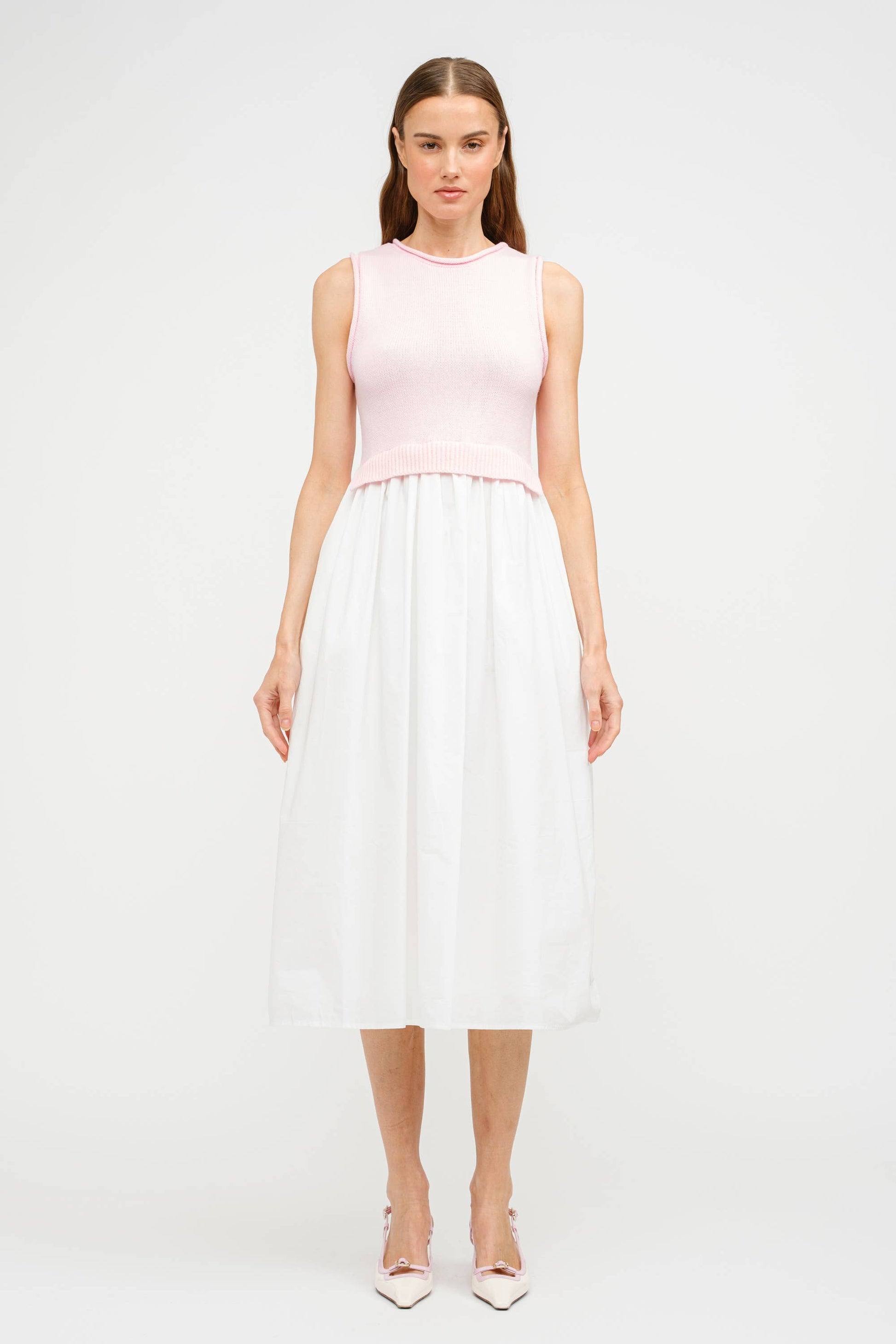 pink and white sweater dress cotton midi 